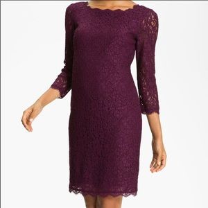 Adrianna Papell Long Sleeve Magenta Lace Dress